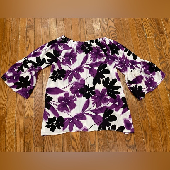 Ashley Stewart Purple and Black Floral Blouse - Picture 2 of 5